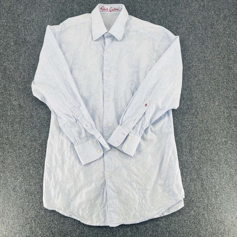 Robert Graham Mens XLT Blue Paisley Embroidered Button Up Shirt Tall